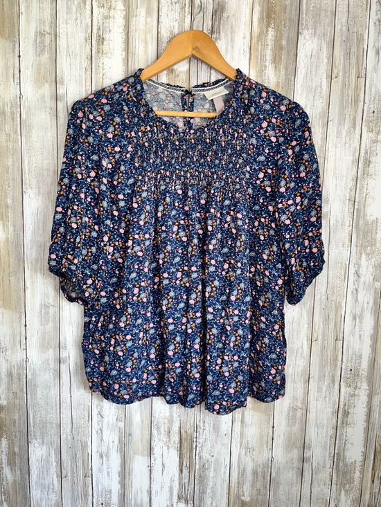 Knox Rose Tops - Knox Rose Floral Smocked Blouse XXL Boho Peasant Top Navy Flowy